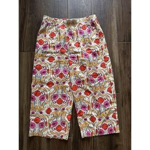 Rachel Zoe Linen Floral Print Wide Leg Cropped Pants Bohemian Chic size XL Beach